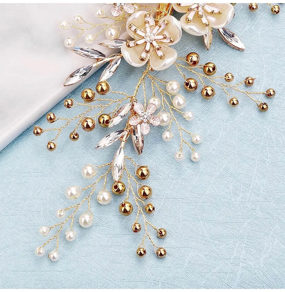 Wedding Hair Accessories - Gold Pearl and Crystal Bridal Hair Clip