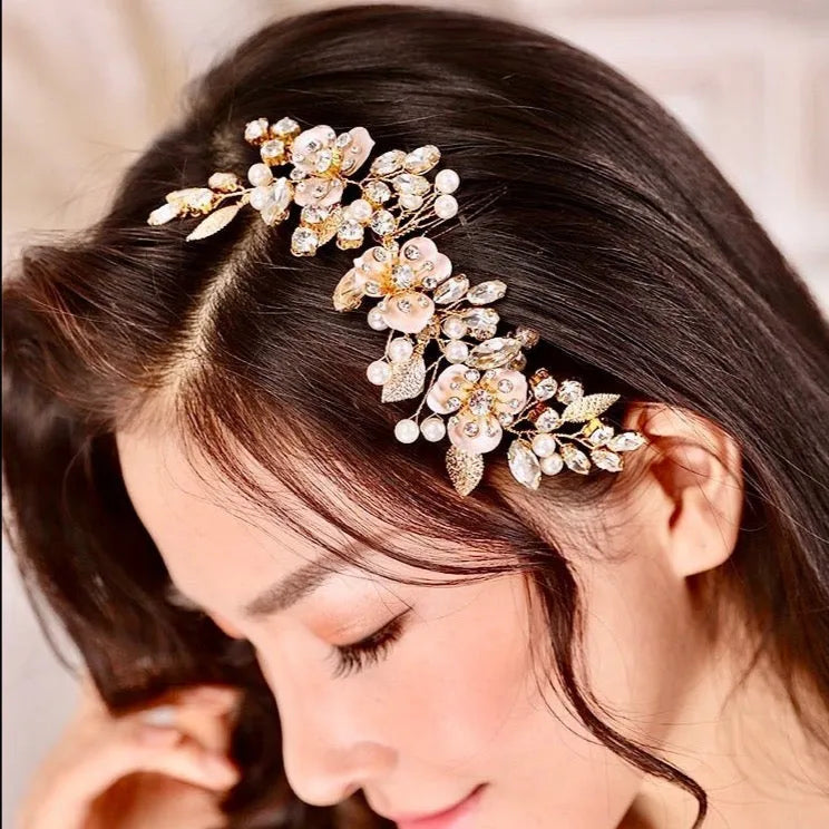 Wedding Hair Accessories - Gold Pearl Bridal Hair Comb