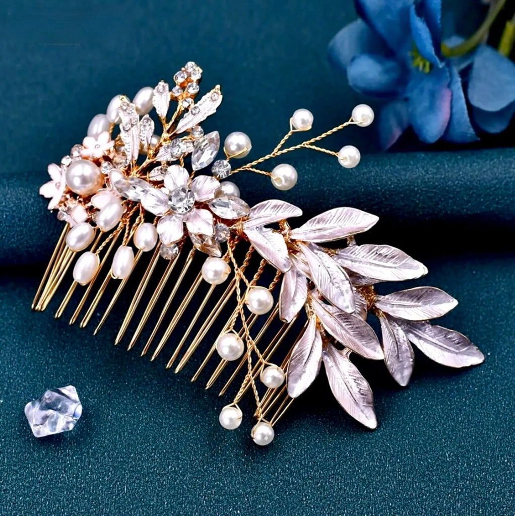 Wedding Hair Accessories - Gold Pearl Bridal Hair Comb