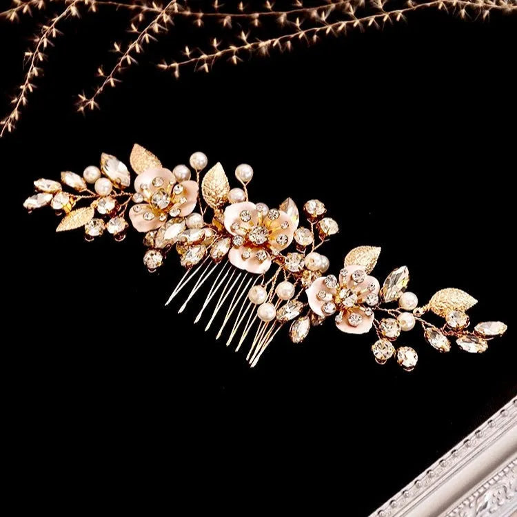 Wedding Hair Accessories - Gold Pearl Bridal Hair Comb