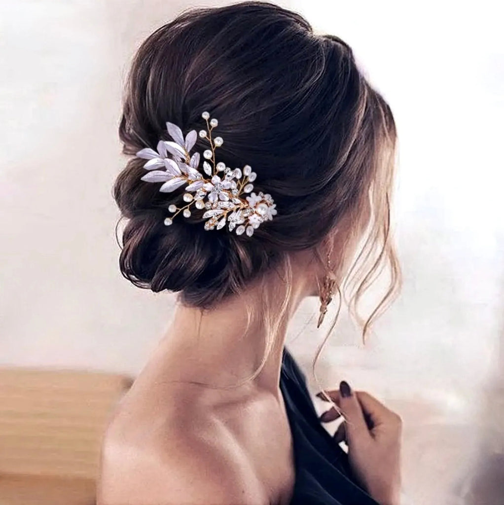 Wedding Hair Accessories - Gold Pearl Bridal Hair Comb