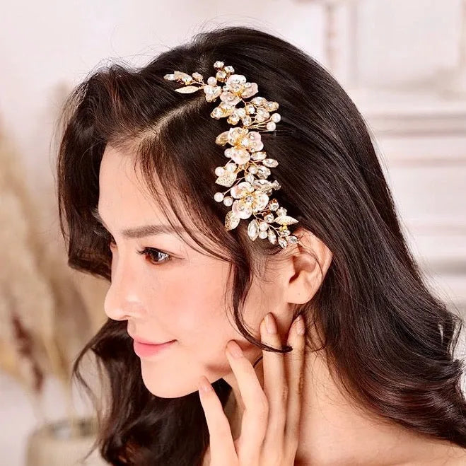 Wedding Hair Accessories - Gold Pearl Bridal Hair Comb