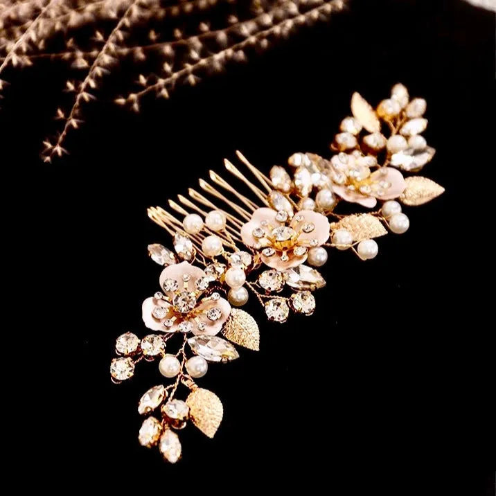 Wedding Hair Accessories - Gold Pearl Bridal Hair Comb