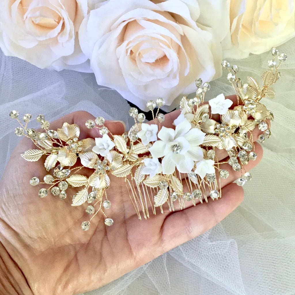 Wedding Hair Accessories - Gold Pearl Bridal Hair Comb