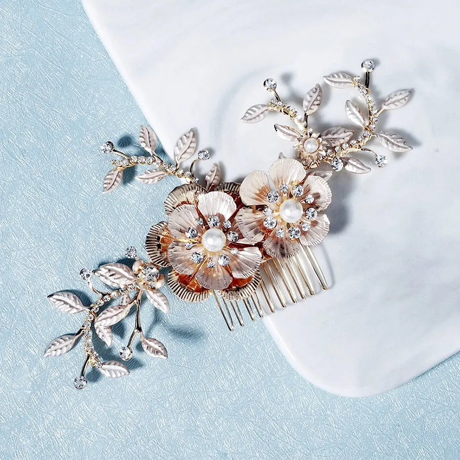 Wedding Hair Accessories - Gold Pearl Bridal Hair Comb