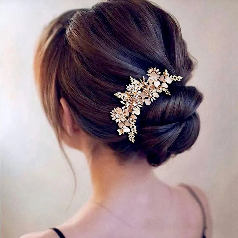 Wedding Hair Accessories - Gold Crystal Bridal Hair Clip
