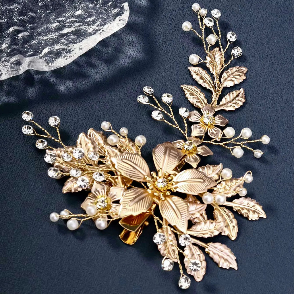 Wedding Hair Accessories - Gold Pearl Bridal Hair Clip