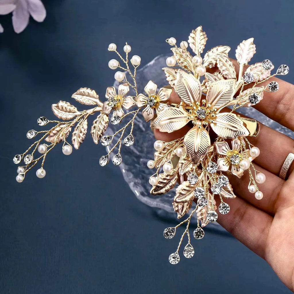 Wedding Hair Accessories - Gold Pearl Bridal Hair Clip