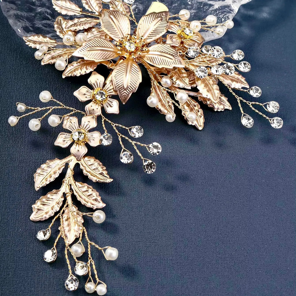 Wedding Hair Accessories - Gold Pearl Bridal Hair Clip