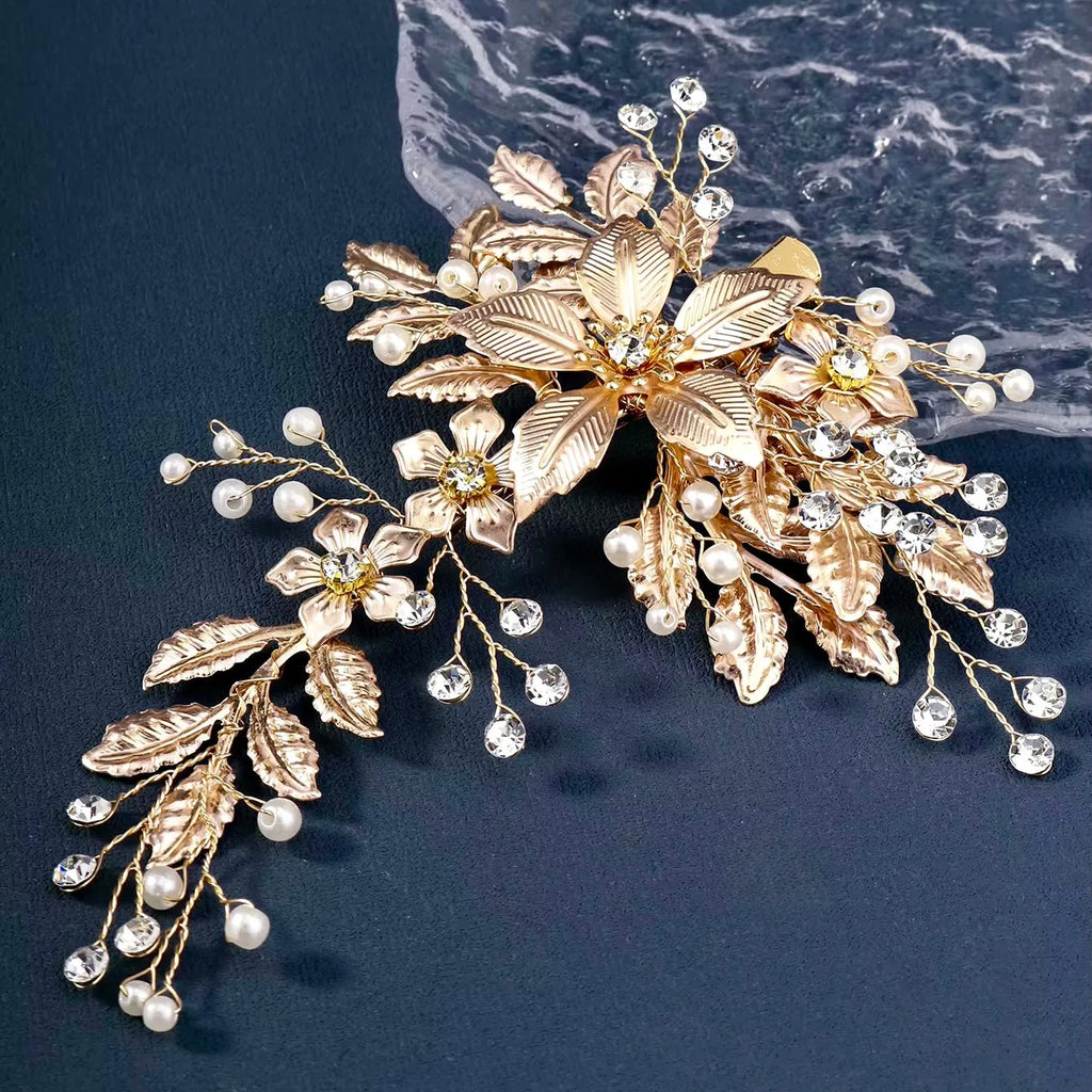 Wedding Hair Accessories - Gold Pearl Bridal Hair Clip