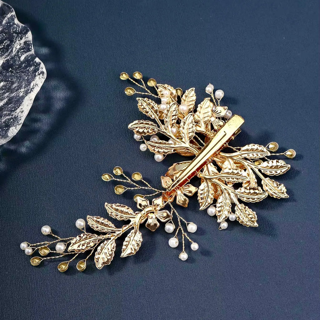 Wedding Hair Accessories - Gold Pearl Bridal Hair Clip