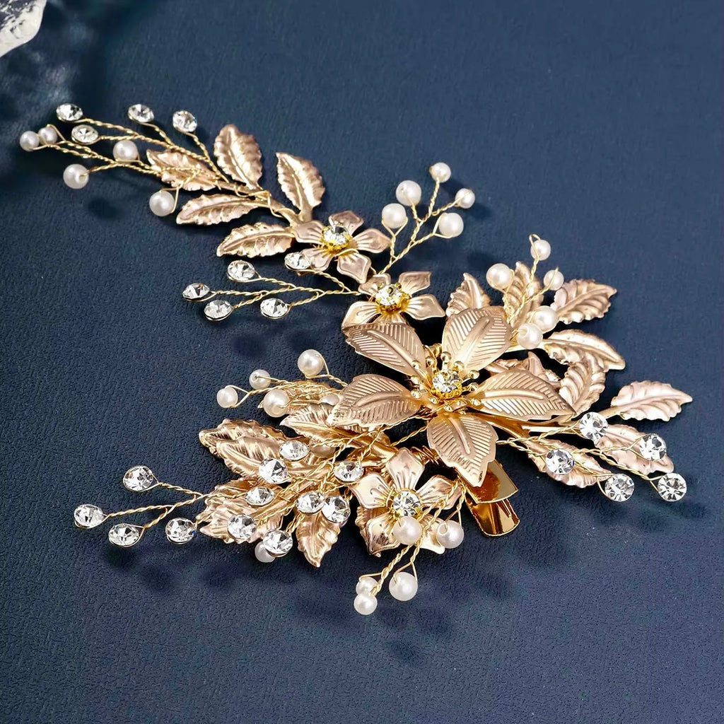 Wedding Hair Accessories - Gold Pearl Bridal Hair Clip