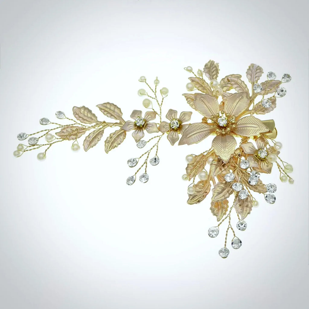 Wedding Hair Accessories - Gold Pearl Bridal Hair Clip