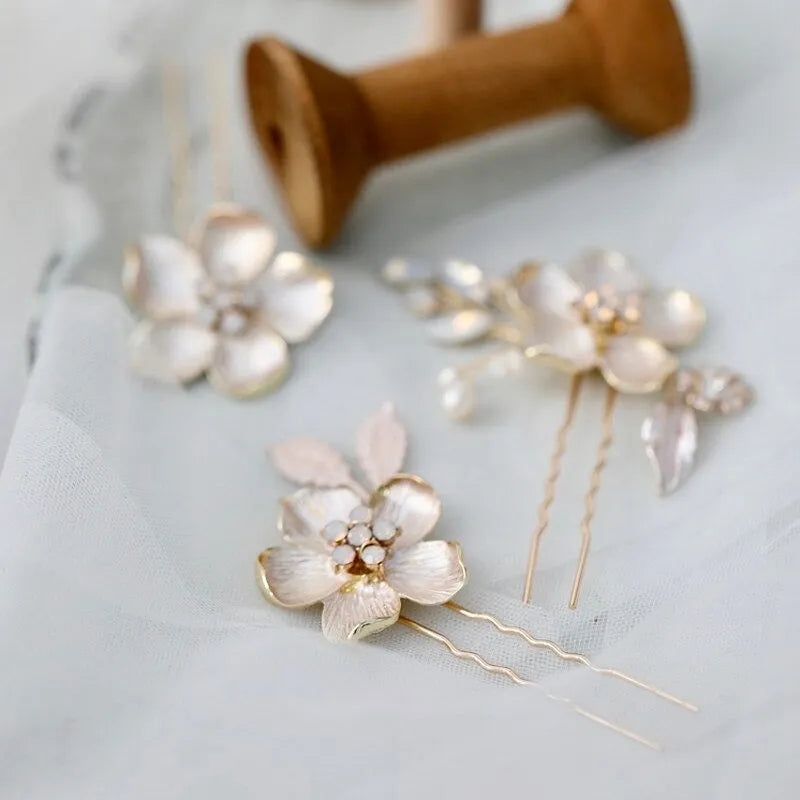 Wedding Hair Accessories -  Gold Opal Bridal Hair Pin Set