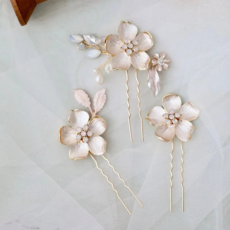 Wedding Hair Accessories -  Gold Opal Bridal Hair Pin Set