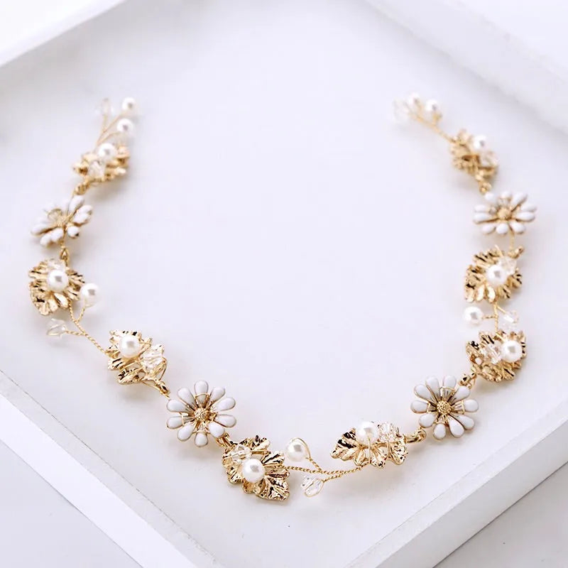 Wedding Hair Accessories - Gold Pearl and Crystal Bridal Headband