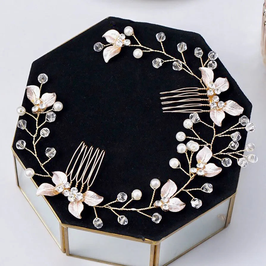 Wedding Hair Accessories - Pearl and Crystal Bridal Headband / Vine - Available in Gold and Silver