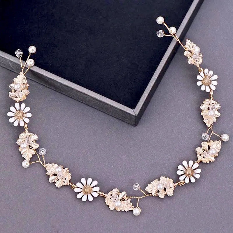 Wedding Hair Accessories - Gold Pearl and Crystal Bridal Headband