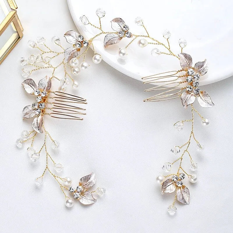 Wedding Hair Accessories - Pearl and Crystal Bridal Headband / Vine - Available in Gold and Silver