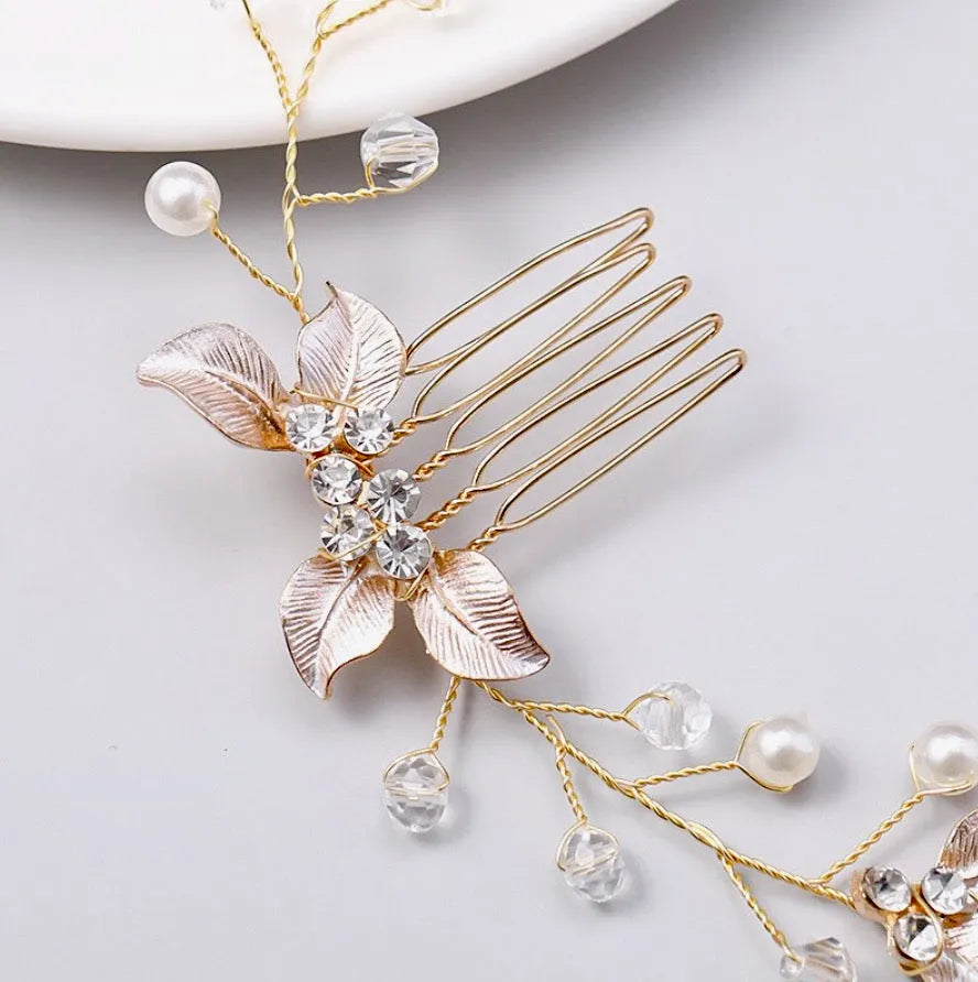 Wedding Hair Accessories - Pearl and Crystal Bridal Headband / Vine - Available in Gold and Silver