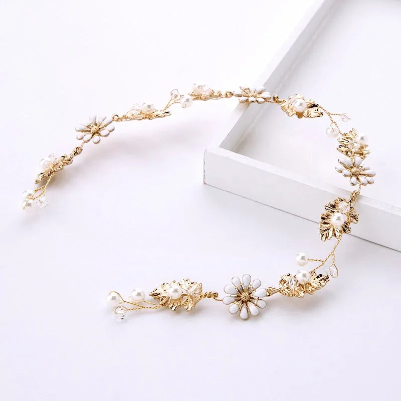 Wedding Hair Accessories - Gold Pearl and Crystal Bridal Headband