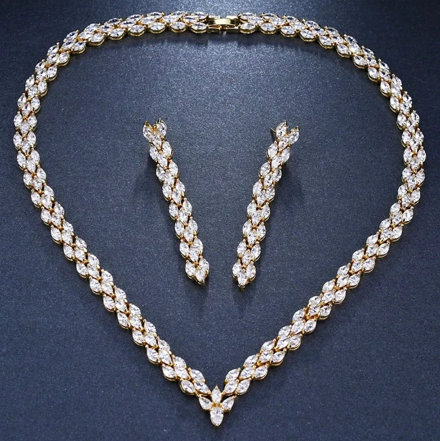 Wedding Jewelry - Cubic Zirconia Bridal Three-Piece Jewelry Set - Available in Silver and Gold