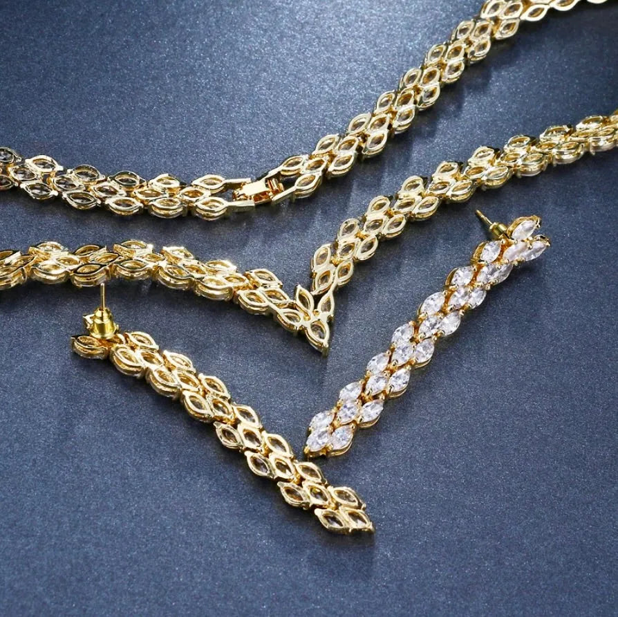 Wedding Jewelry - Cubic Zirconia Bridal Three-Piece Jewelry Set - Available in Silver and Gold