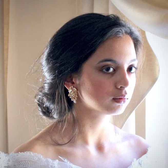 Wedding Jewelry - Gold Swarovski Crystal Bridal Earrings