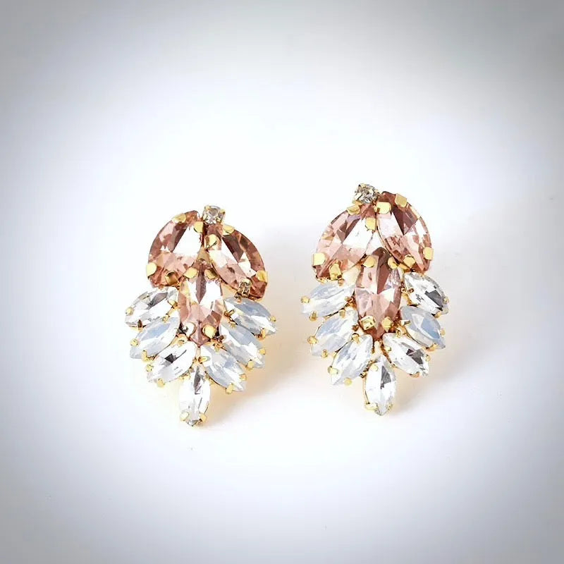 Wedding Jewelry - Gold Swarovski Crystal Bridal Earrings