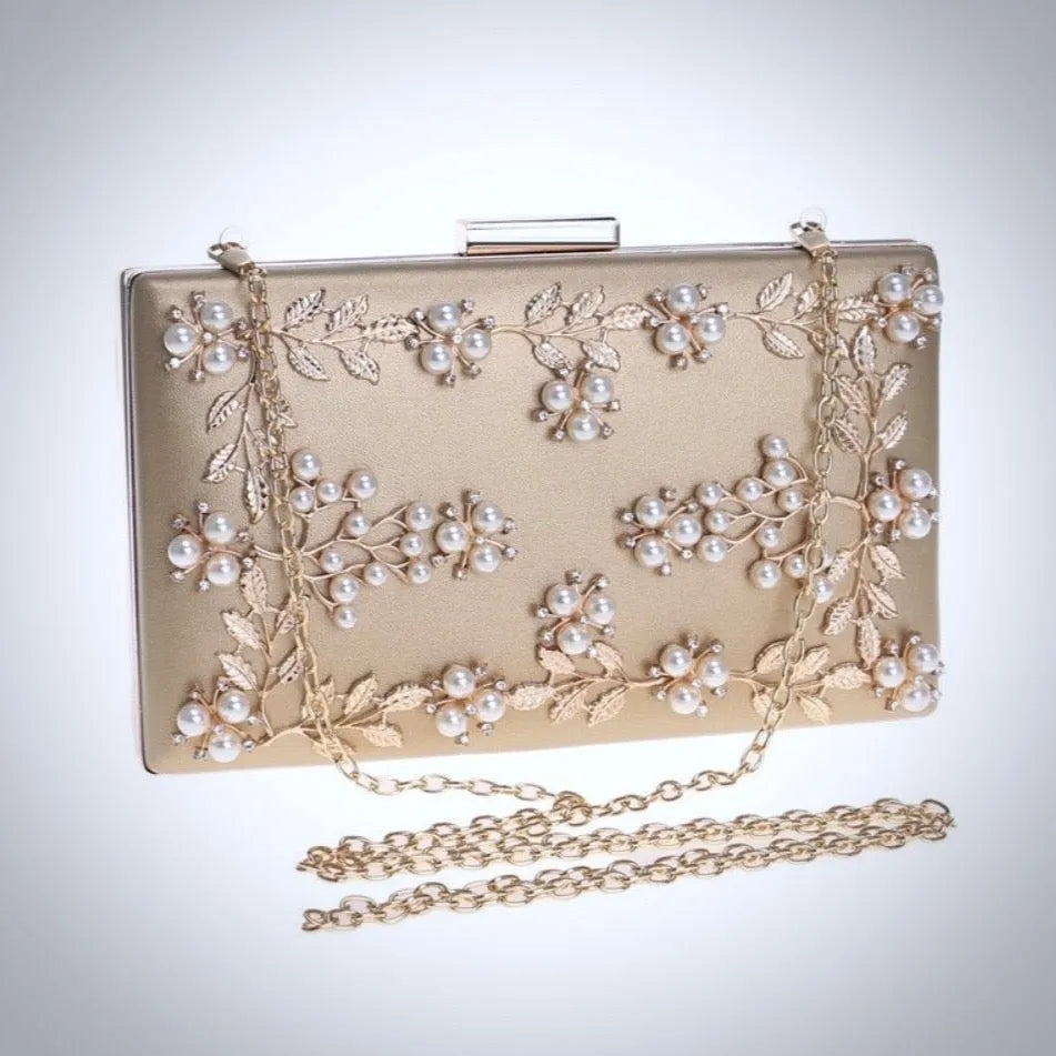 Wedding Accessories - Gold Pearl Bridal Handbag Clutch