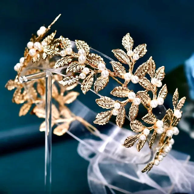 Wedding Hair Accessories - Gold Pearl Bridal Headband