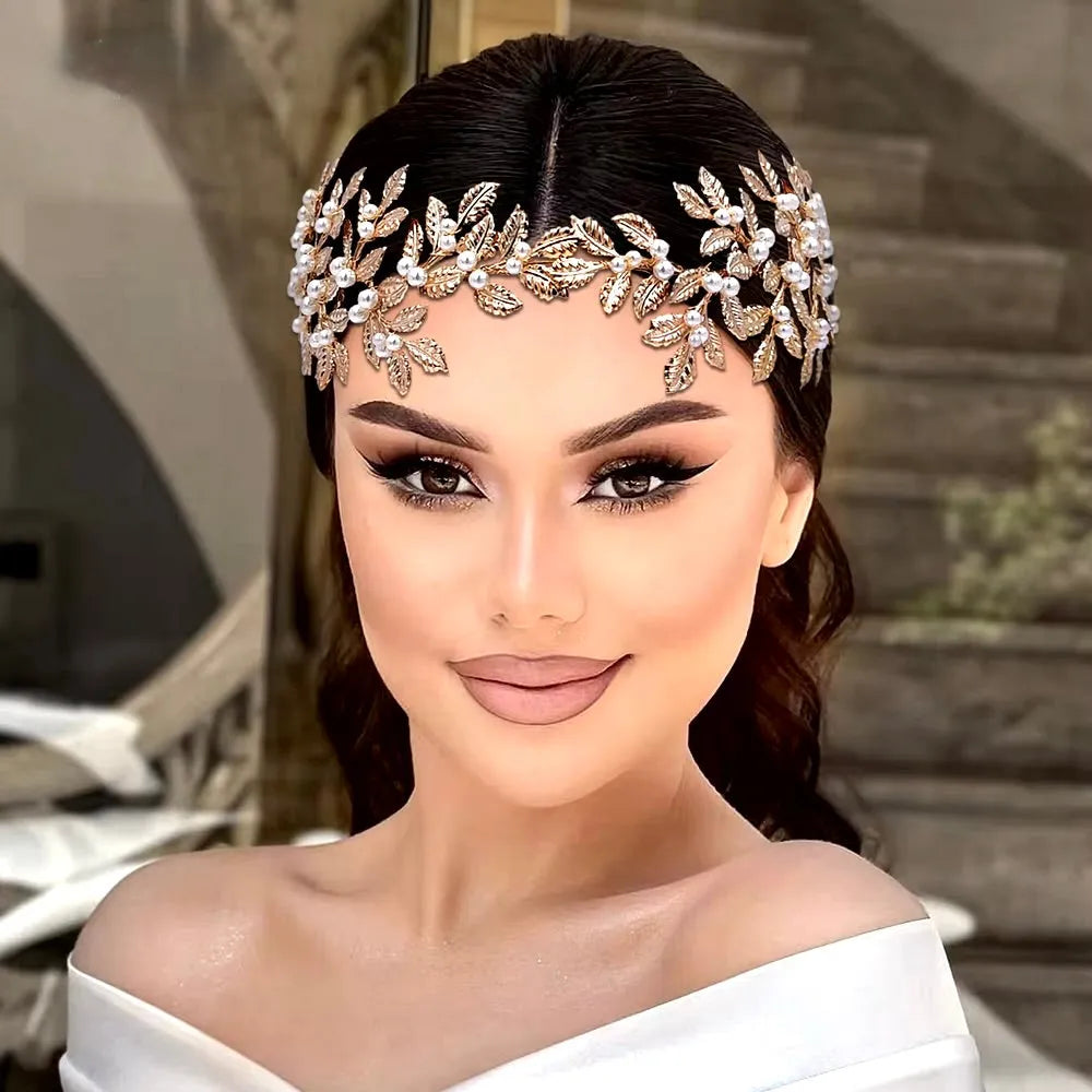 Wedding Hair Accessories - Gold Pearl Bridal Headband