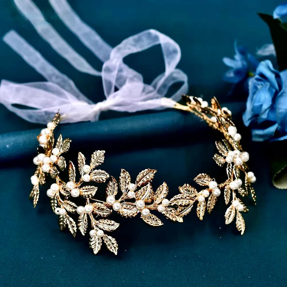 Wedding Hair Accessories - Gold Pearl Bridal Headband