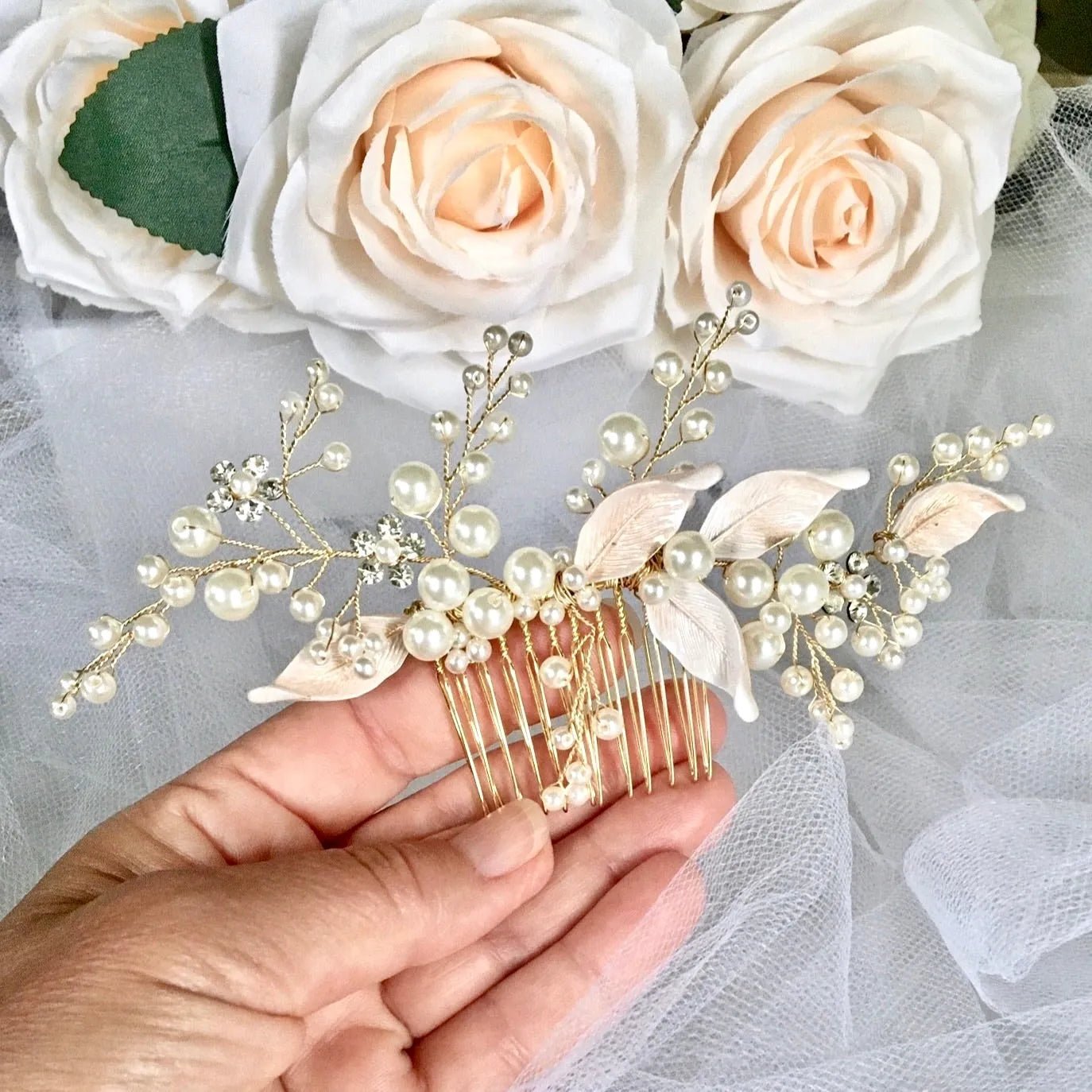 Wedding Hair Accessories | Pearl Bridal Hair Comb - Gold 