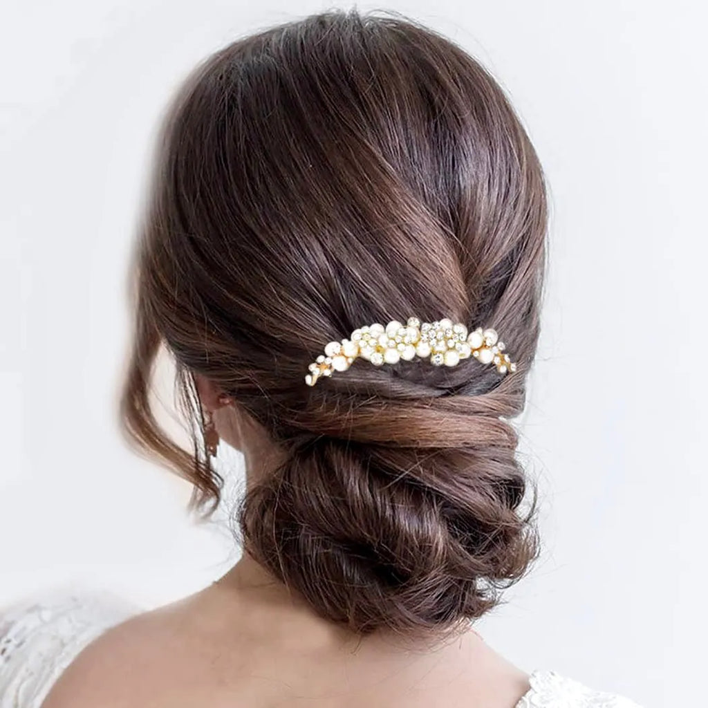 "Bertha" - Gold Pearl Bridal Hair Comb
