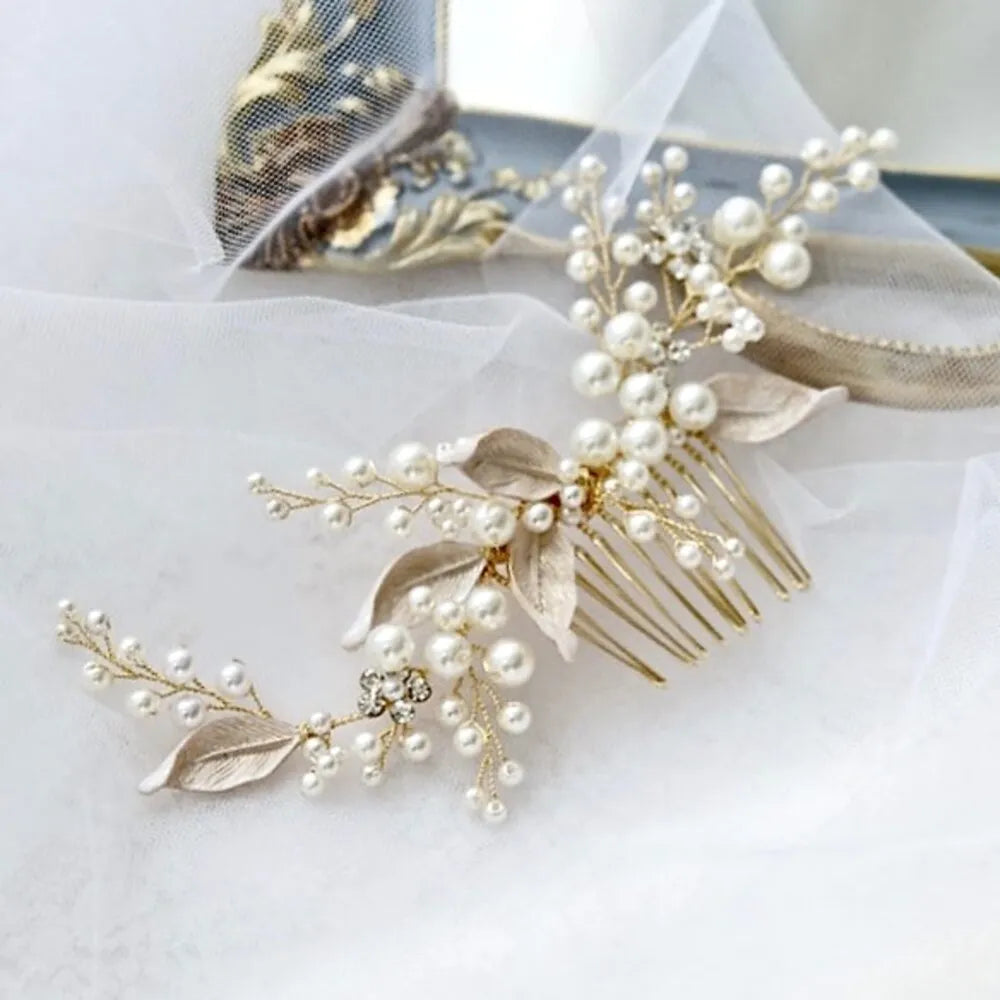 Wedding Hair Accessories - Gold Pearl Bridal Hair Comb