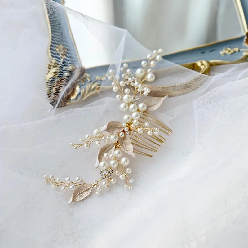 Wedding Hair Accessories - Gold Pearl Bridal Hair Comb