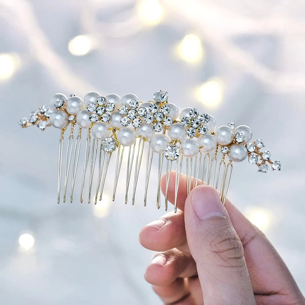 "Bertha" - Gold Pearl Bridal Hair Comb