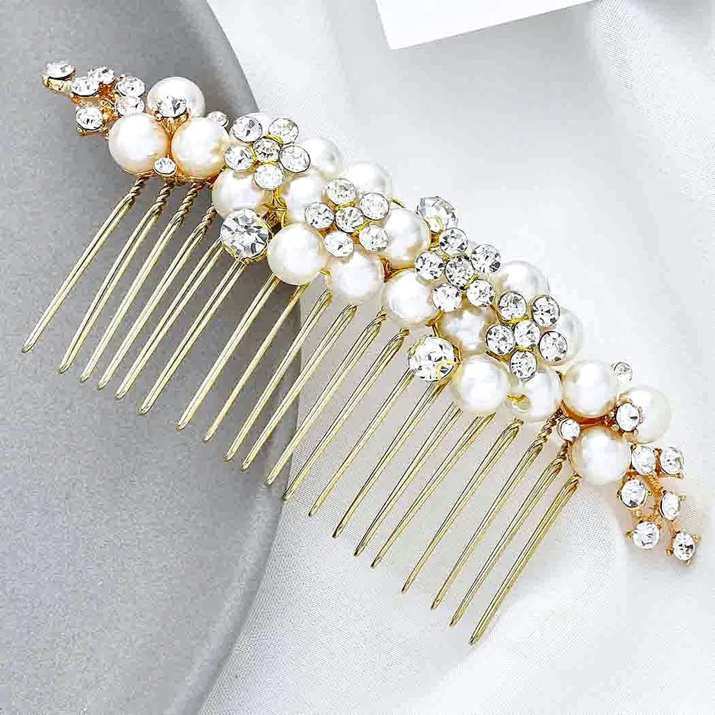 "Bertha" - Gold Pearl Bridal Hair Comb