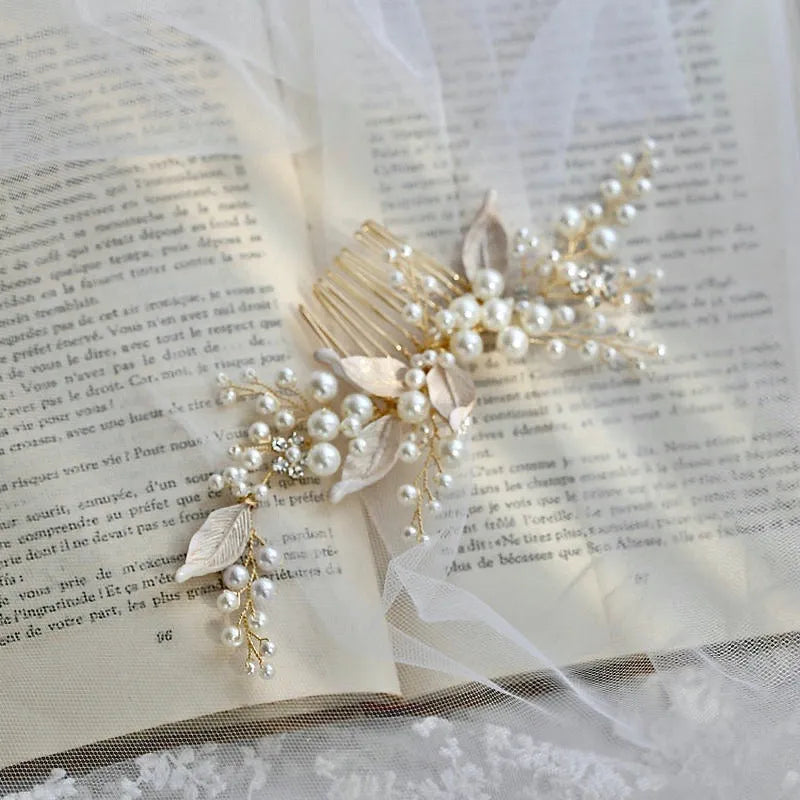 Wedding Hair Accessories - Gold Pearl Bridal Hair Comb