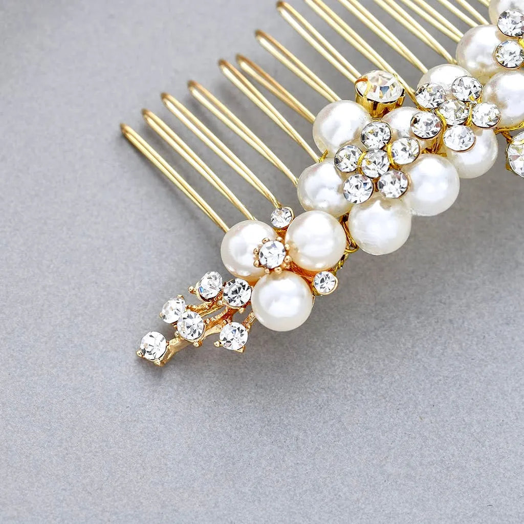 "Bertha" - Gold Pearl Bridal Hair Comb