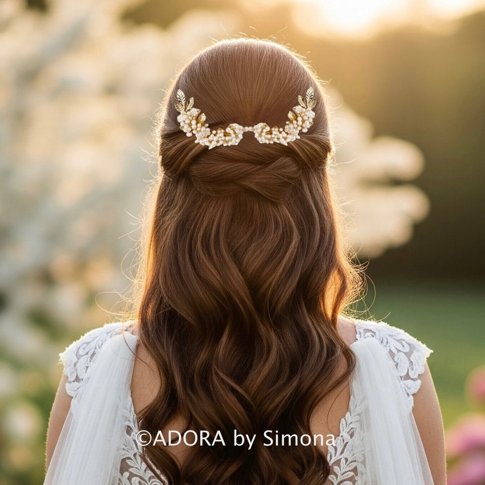 Wedding Hair Accessories - Elegant Gold Bridal Hair Combs with Pearls – Left, Right, or Pair