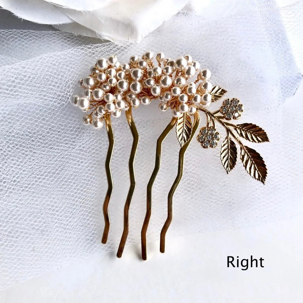 Wedding Hair Accessories - Elegant Gold Bridal Hair Combs with Pearls – Left, Right, or Pair