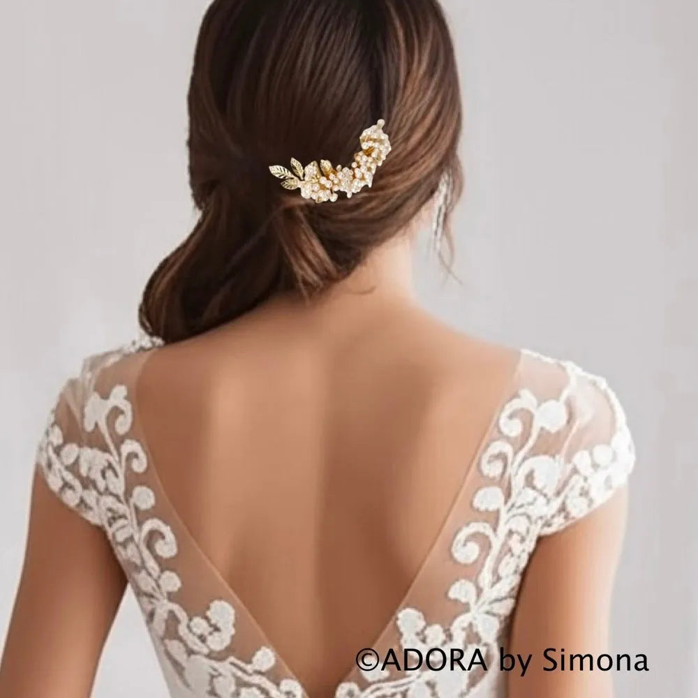 Wedding Hair Accessories - Elegant Gold Bridal Hair Combs with Pearls – Left, Right, or Pair