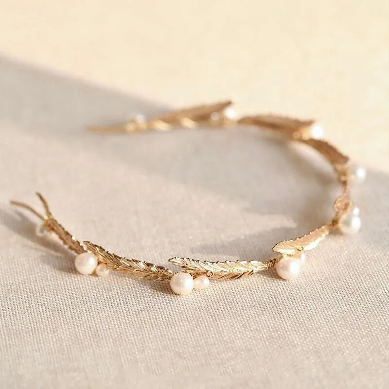 Wedding Hair Accessories - Gold Freshwater Pearl Bridal Headband