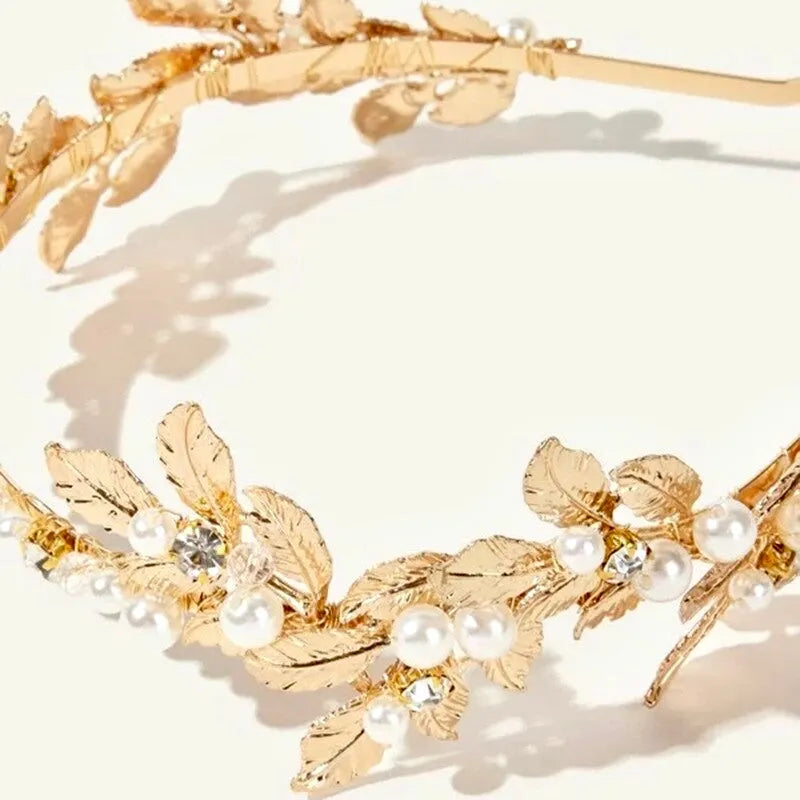 Wedding Hair Accessories - Gold Pearl Bridal Headband