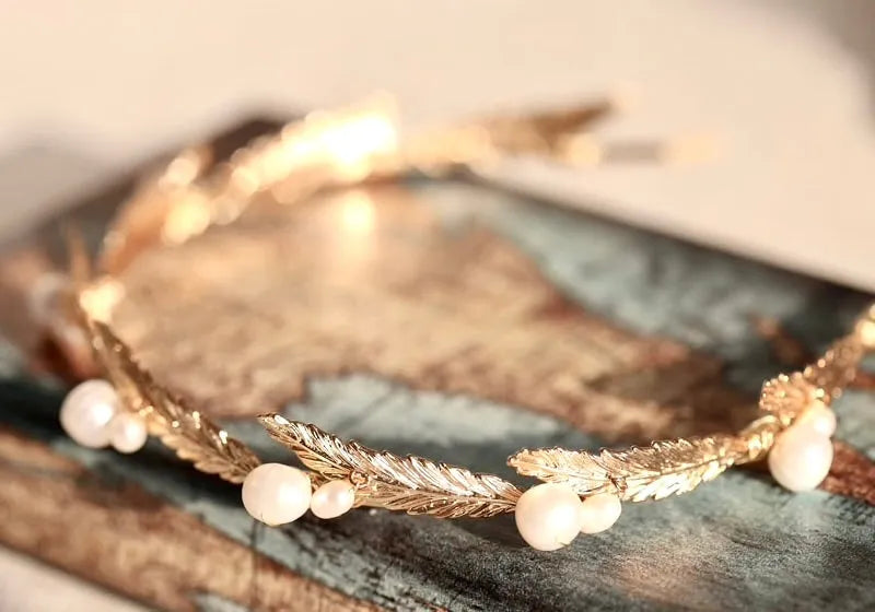 Wedding Hair Accessories - Gold Freshwater Pearl Bridal Headband