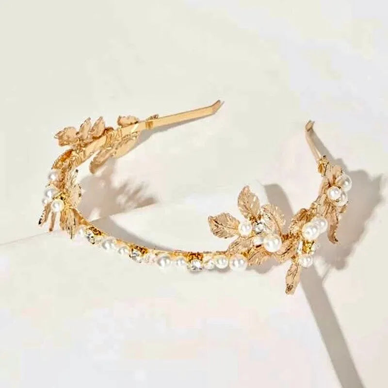 Wedding Hair Accessories - Gold Pearl Bridal Headband