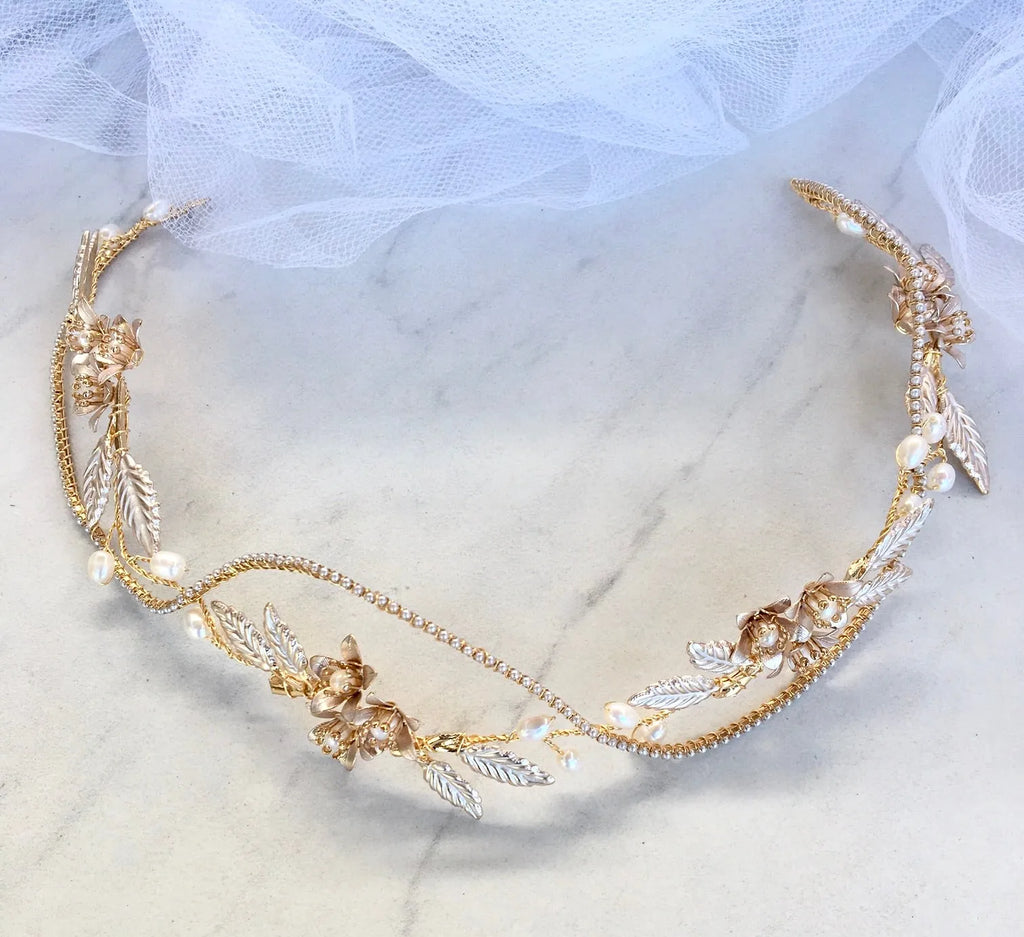 Wedding Hair Accessories - Gold Pearl Bridal Headband