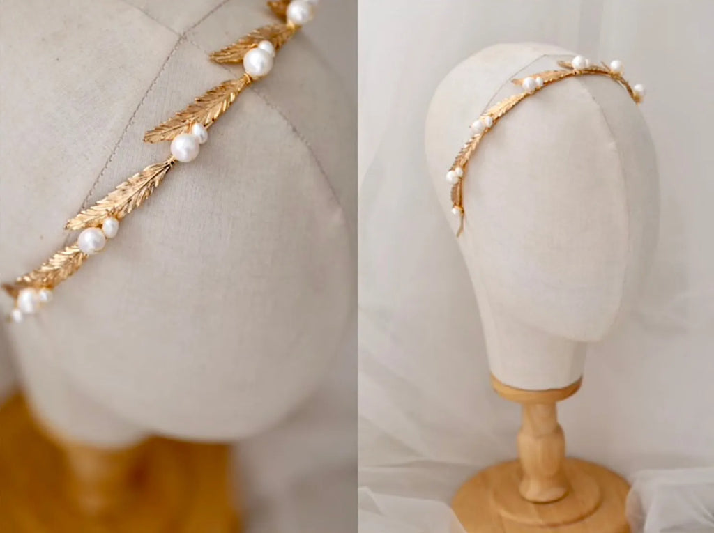 Wedding Hair Accessories - Gold Freshwater Pearl Bridal Headband